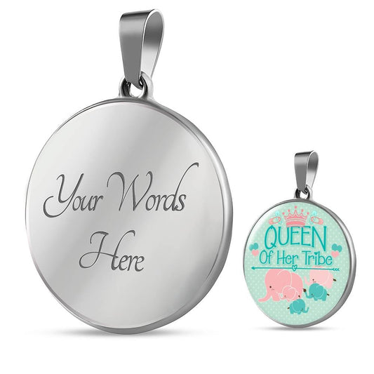Mom - Queen Aqua Circle Luxury Necklace - Engraving & Gold Options!