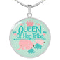 Mom - Queen Aqua Circle Luxury Necklace - Engraving & Gold Options!