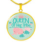 Mom - Queen Aqua Circle Luxury Necklace - Engraving & Gold Options!