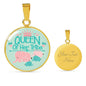 Mom - Queen Aqua Circle Luxury Necklace - Engraving & Gold Options!