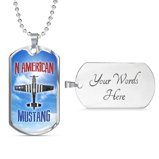 "N American Mustang" Dog Tag And Chain - Engraving & Gold Options!