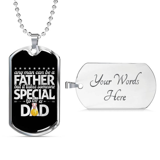 "Father - Special Dad" Dog Tag And Chain - Engraving & Gold Options!