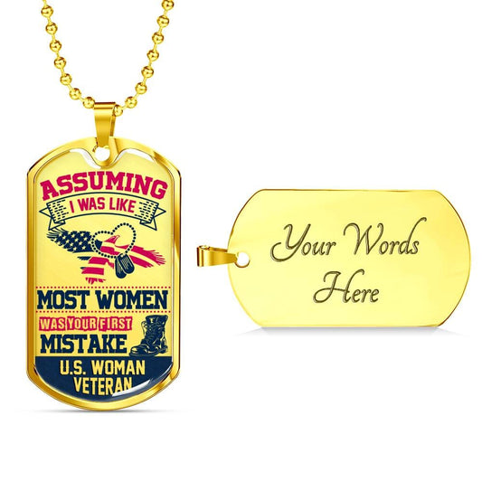 "U.S. Woman Veteran" Dog Tag And Chain - Engraving & Gold Options!