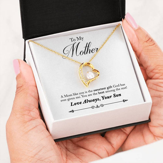 Mom From Son Cubic Zirconia Heart Pendant Necklace
