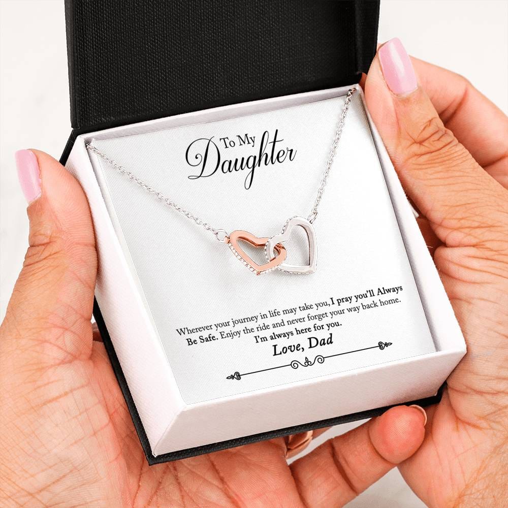 From Dad To Daughter: Be Safe - Interlocking Hearts Pendant Necklace