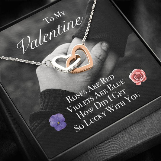 Interlocking Hearts Pendant Necklace - Lighted Mahogany Style Box Option!