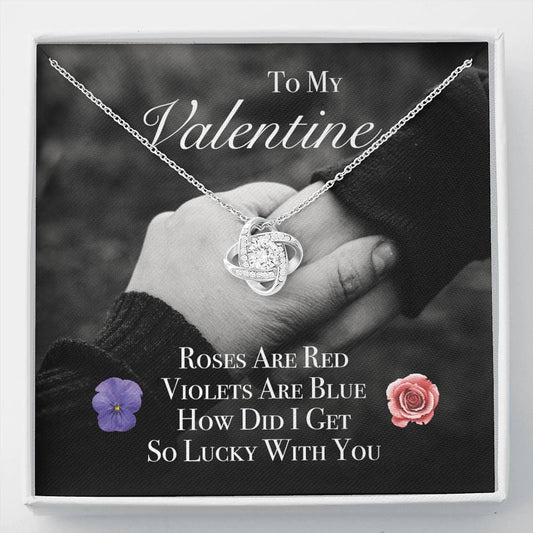 Valentine Love Knot Necklace - Lighted Mahogany Style Box Option!