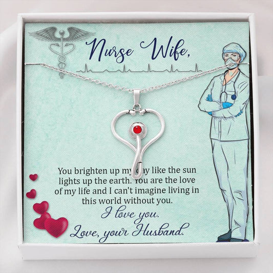Nurse Wife Brighten My Day Stethoscope Necklace Alluring Beauty Necklace - Lighted Mahogany Style Box Option!