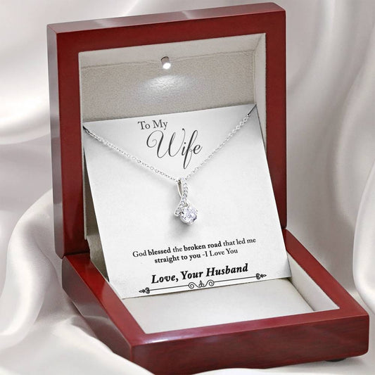 To Wife - God Blessed - Alluring Beauty Necklace - Lighted Mahogany Style Box Option