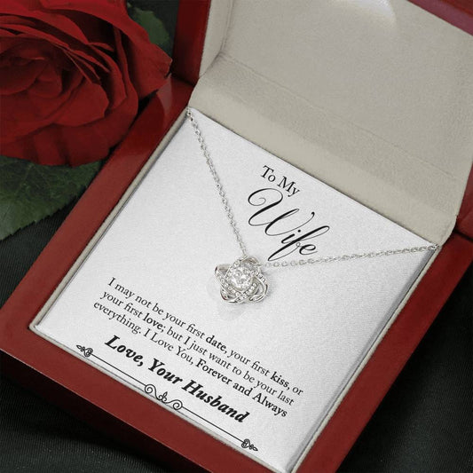 To My Wife - Forever, Always - Love Knot Necklace - Lighted Mahogany Style Box Option
