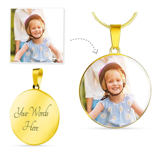 Circle Pendant Necklace with Your Photo and Engraved Message