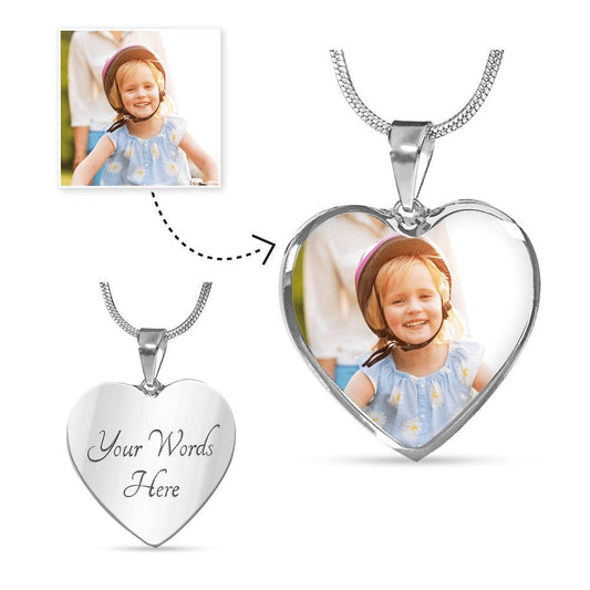 Heart Pendant Necklace with Your Photo and Engraved Message