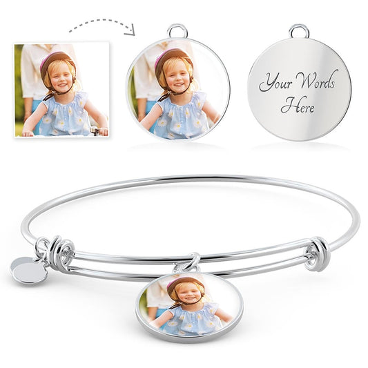 Bangle and Circle Pendant with Your Photo and Engraved Message