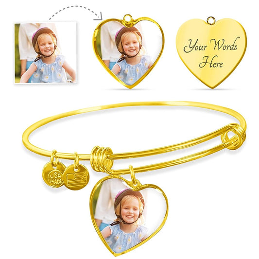 Bangle and Heart Pendant with Your Photo and Engraved Message