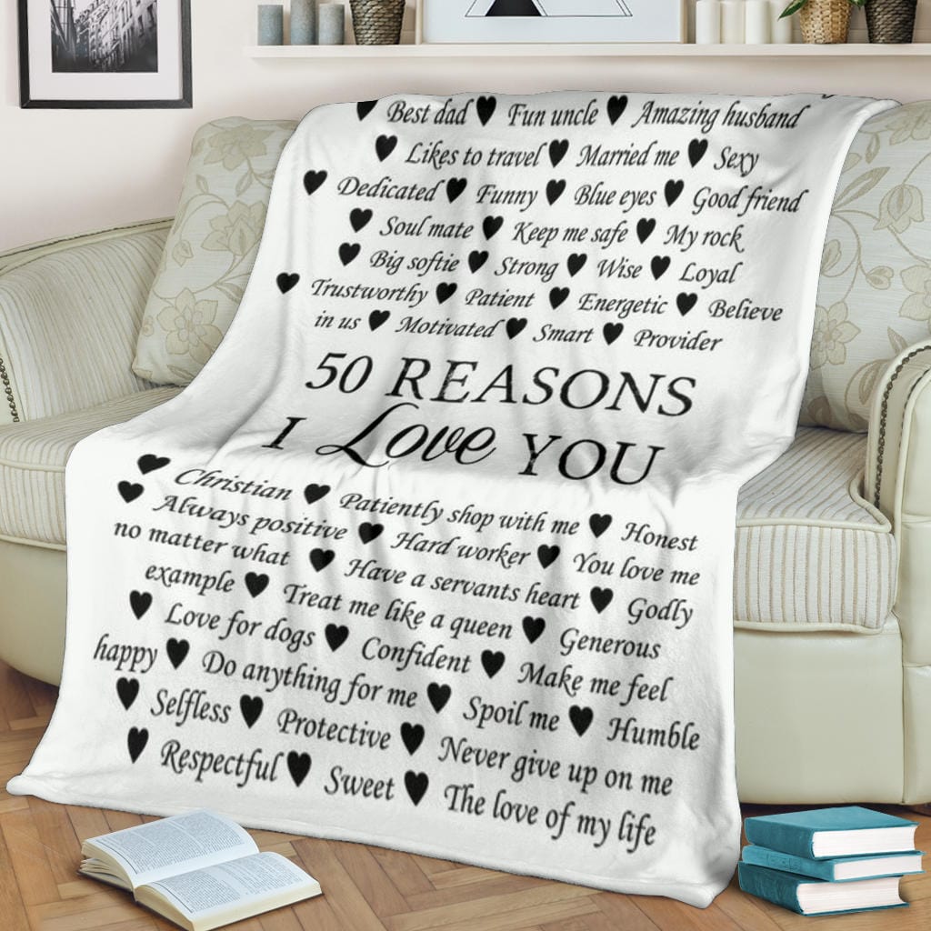 To Husband 50 Reasons Premium Fleece Blanket