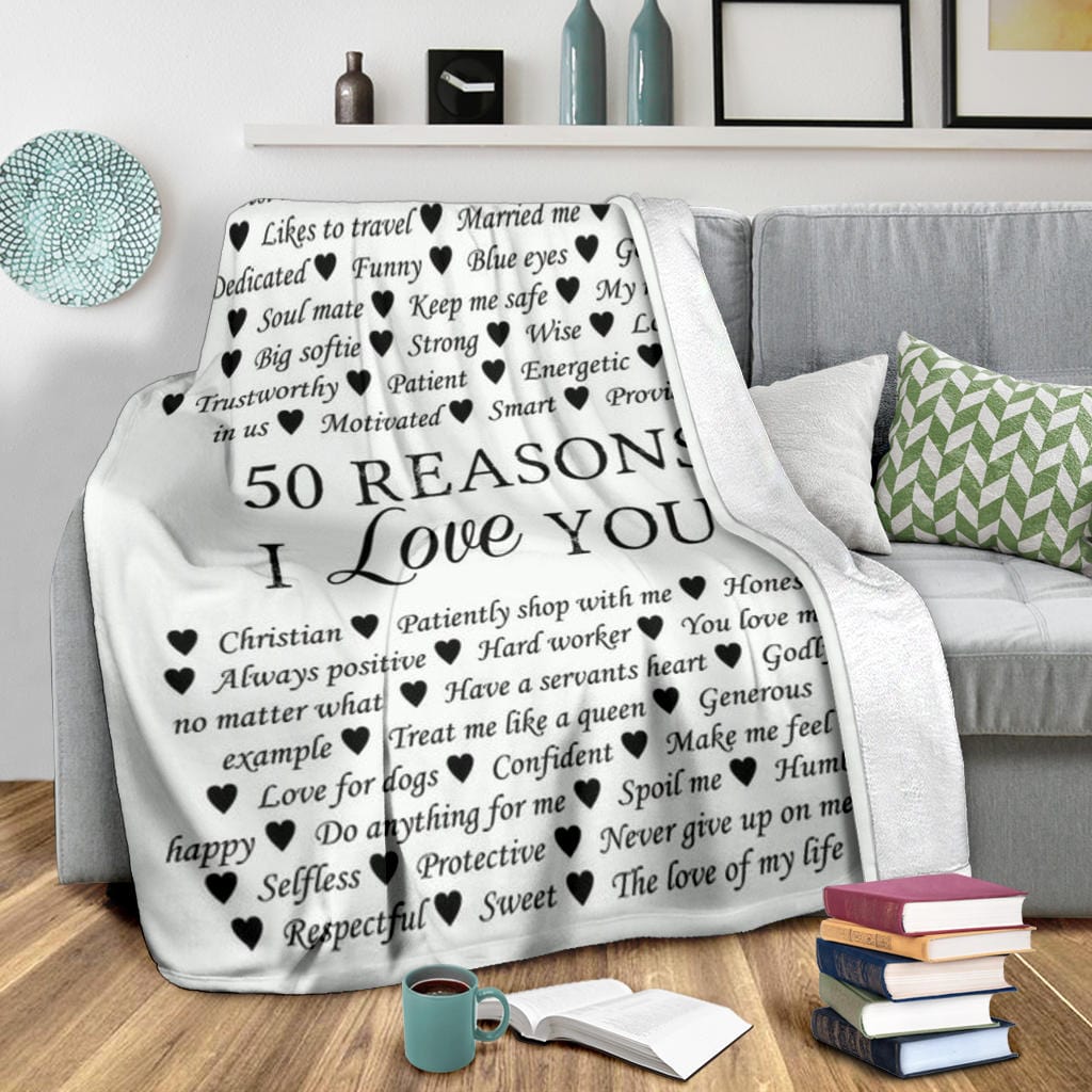 To Husband 50 Reasons Premium Fleece Blanket