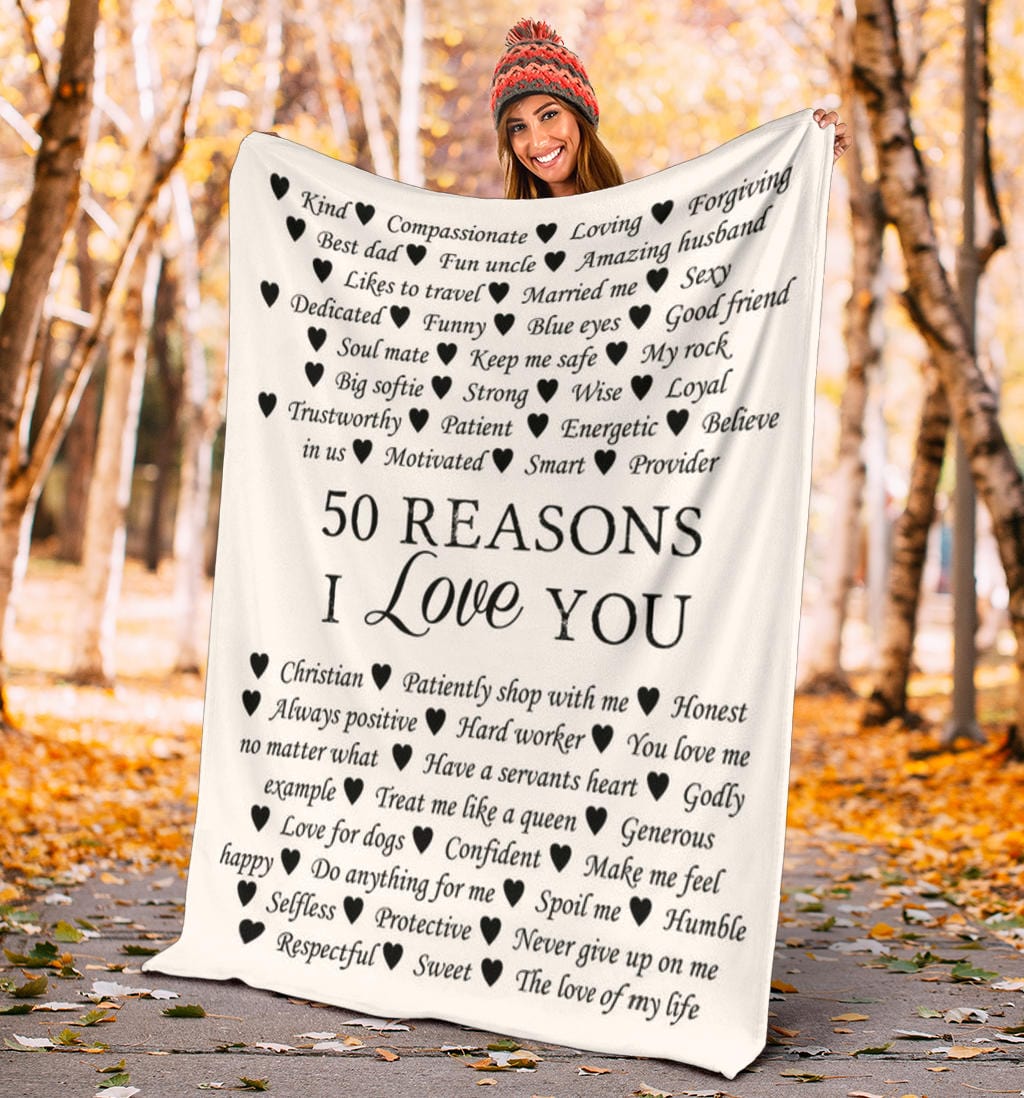 To Husband 50 Reasons Premium Fleece Blanket
