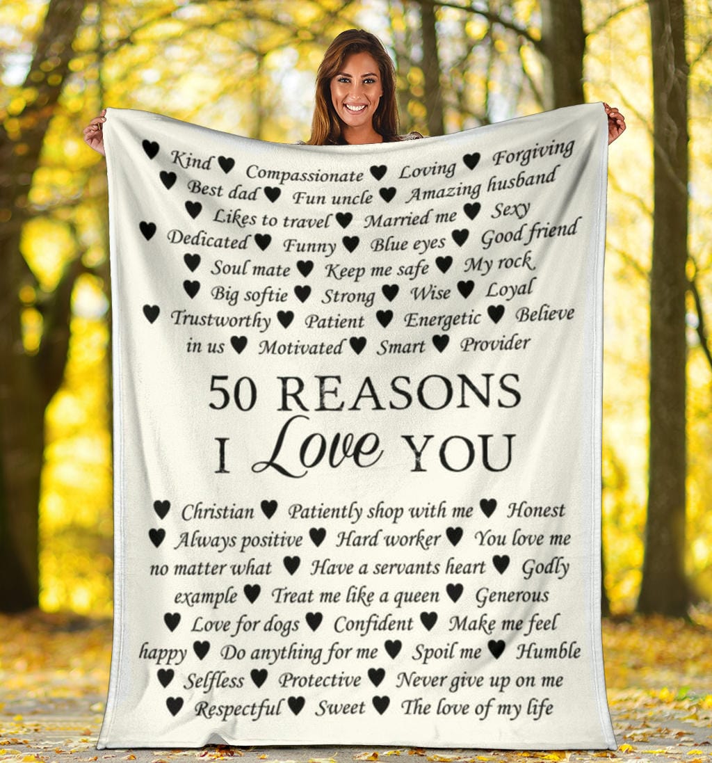 To Husband 50 Reasons Premium Fleece Blanket