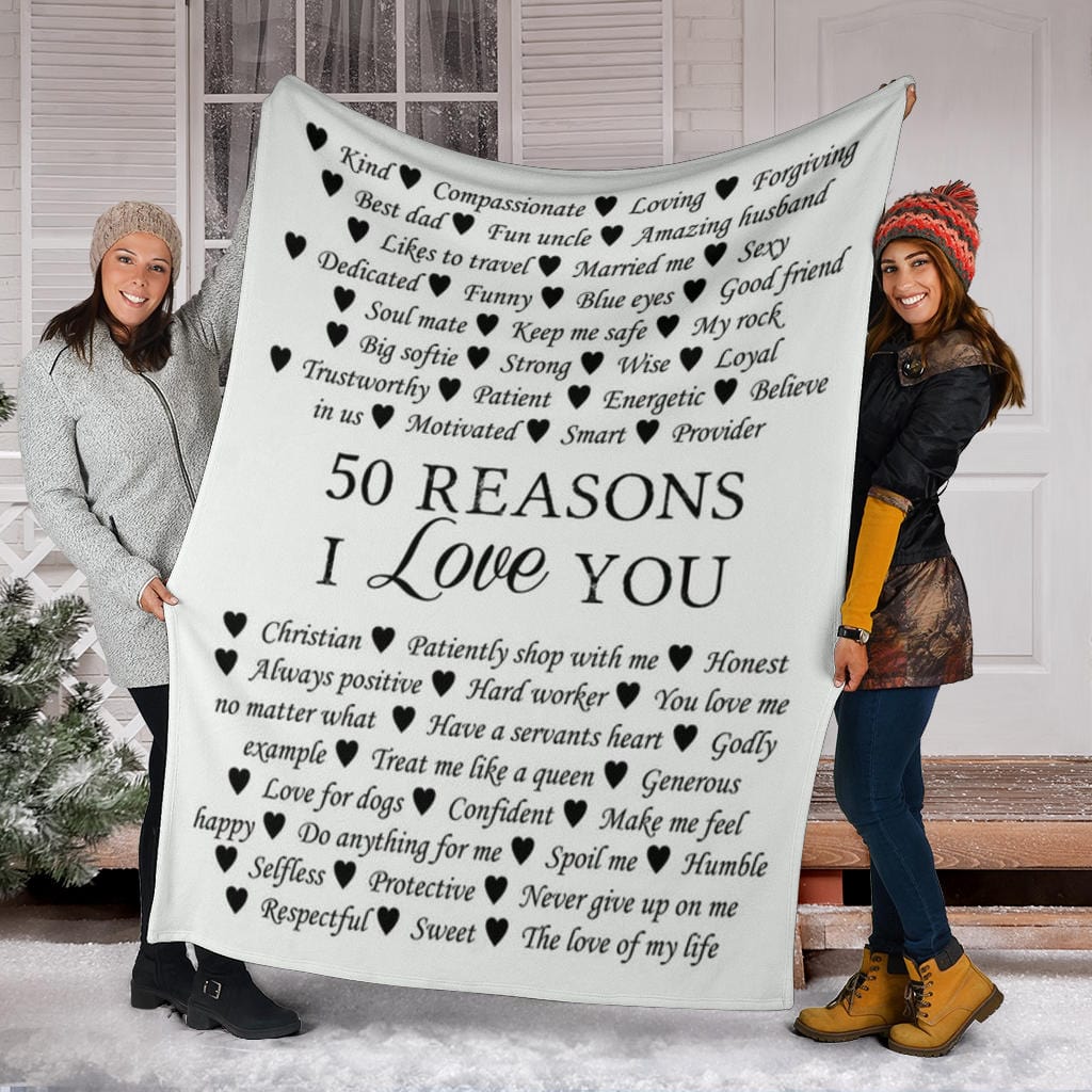 To Husband 50 Reasons Premium Fleece Blanket