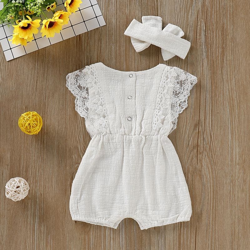 Baby Girl's Jumpsuit Romper + Headband