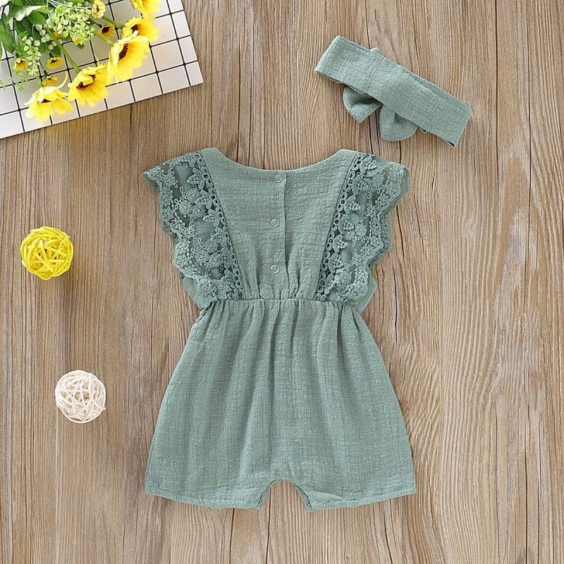 Baby Girl's Jumpsuit Romper + Headband