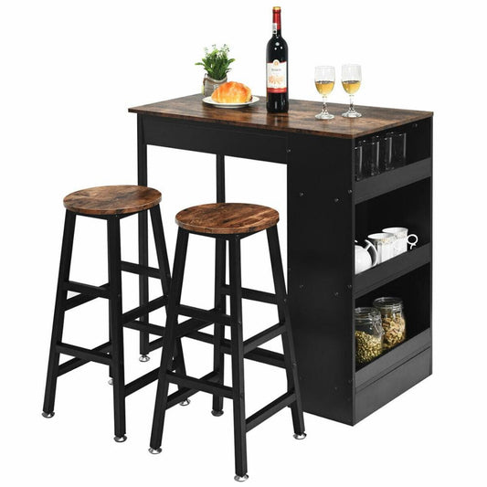 3 Piece Bar Table Set with Storage
