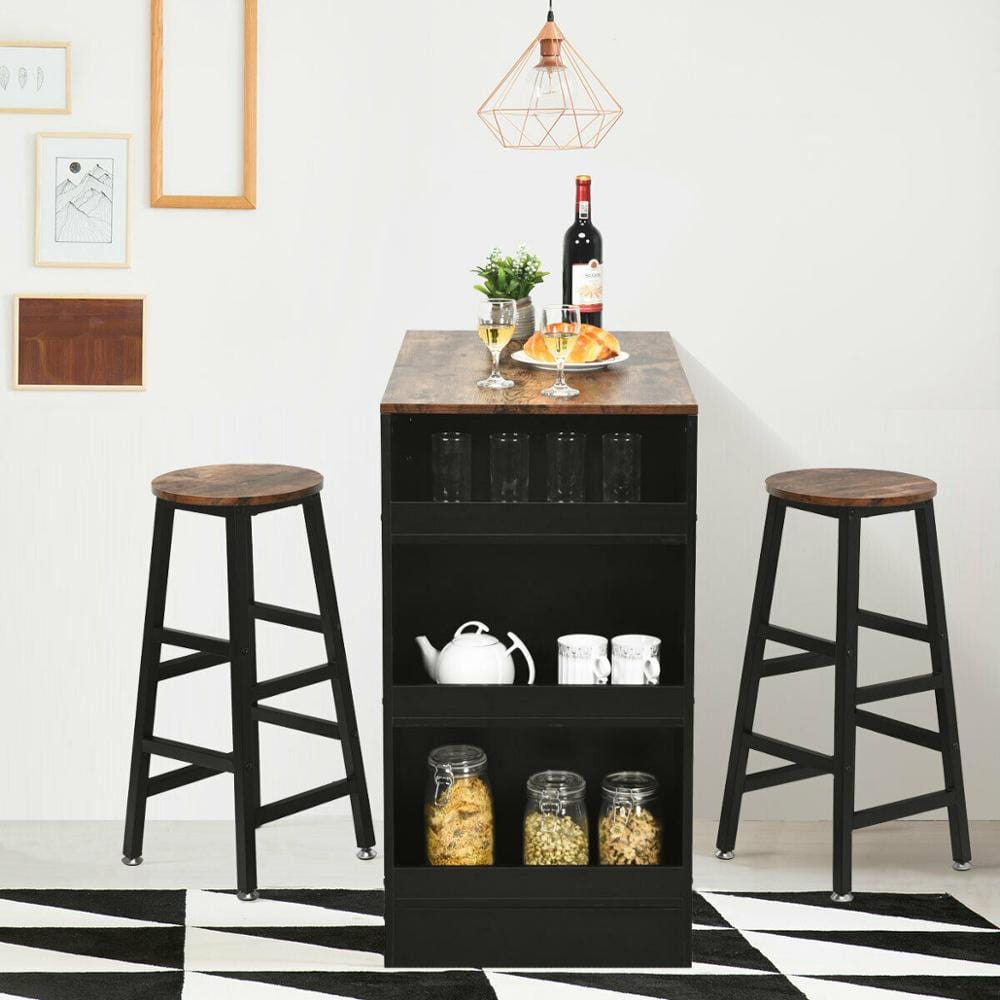3 Piece Bar Table Set with Storage