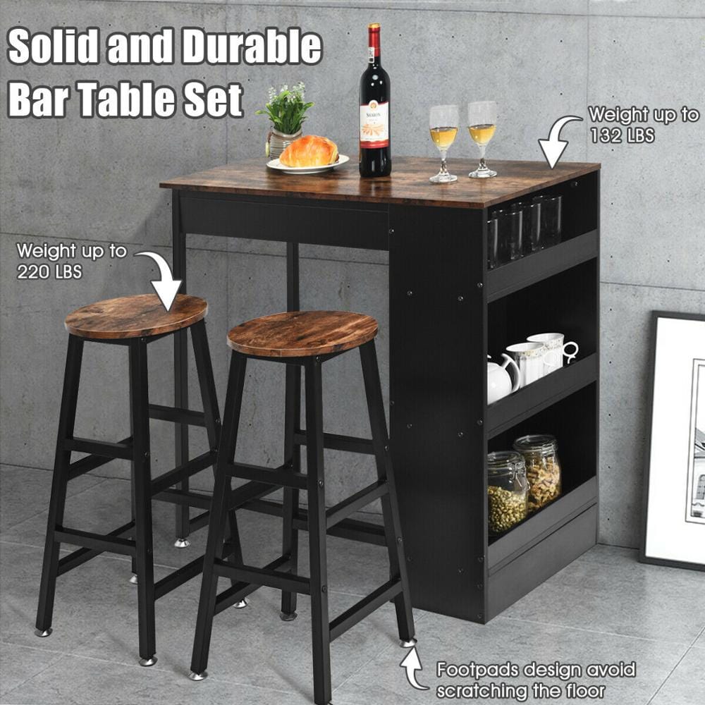 3 Piece Bar Table Set with Storage