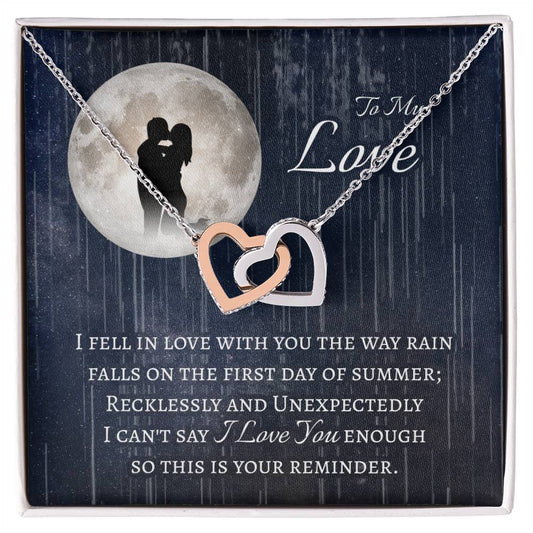 Fell In Love In The Rain - Interlocking Hearts - Love Necklace