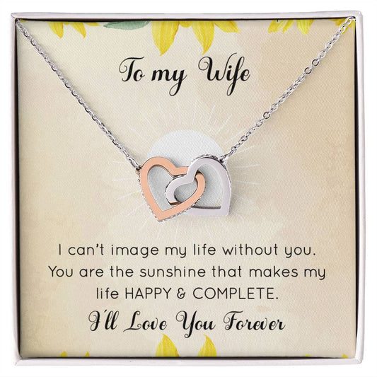 To Wife - Happy And Complete - Interlocking Hearts - Love Necklace