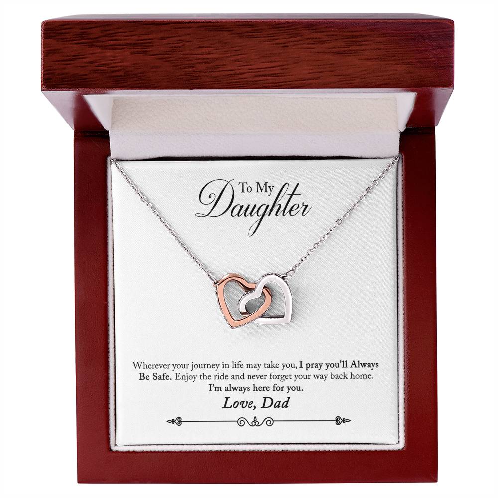 From Dad To Daughter: Be Safe - Interlocking Hearts Pendant Necklace