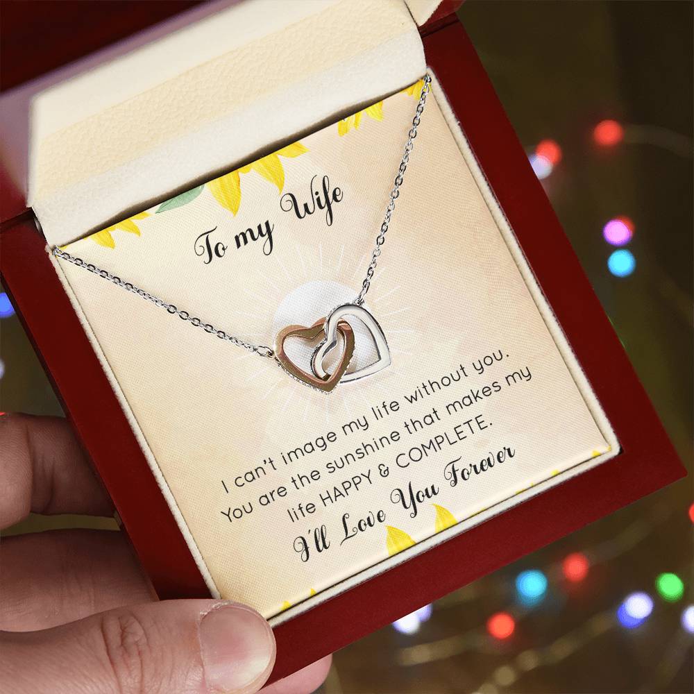 To Wife - Happy And Complete - Interlocking Hearts - Love Necklace