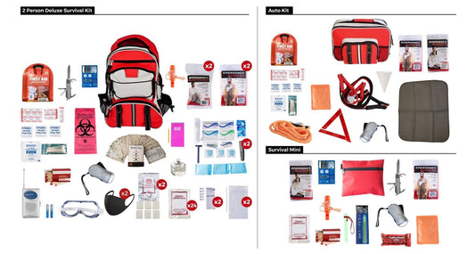 Preparedness Package 2 (2 Person Deluxe Kit, 2 Auto Kits and Survival Mini)