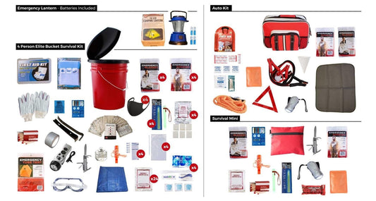 Preparedness Package 3 (4 Person Deluxe Kit, 2 Auto Kits and Survival Mini)