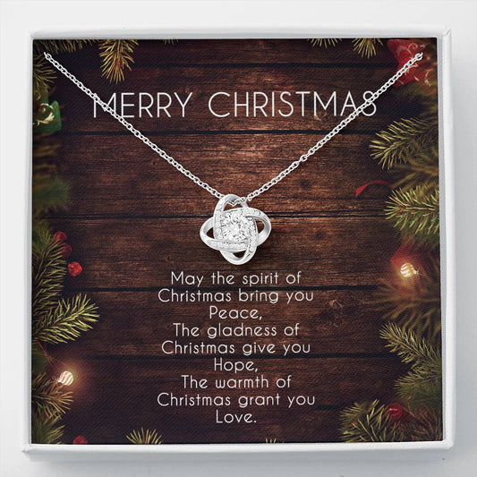 Merry Christmas - Love Knot Necklace - Lighted Mahogany Style Box Option