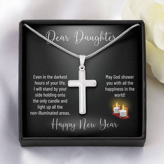 Daughter - Artisan Crafted Cross - Lighted Mahogany Style Box Option