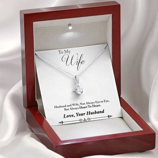 To Wife - Heart to Heart - Alluring Beauty Necklace - Lighted Mahogany Style Box Option