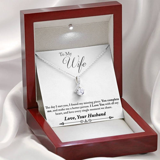 To Wife - Complete Me - Alluring Beauty Necklace - Lighted Mahogany Style Box Option