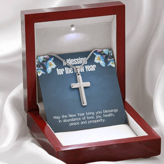 A Blessing - Artisan Crafted Cross - Lighted Mahogany Style Box Option