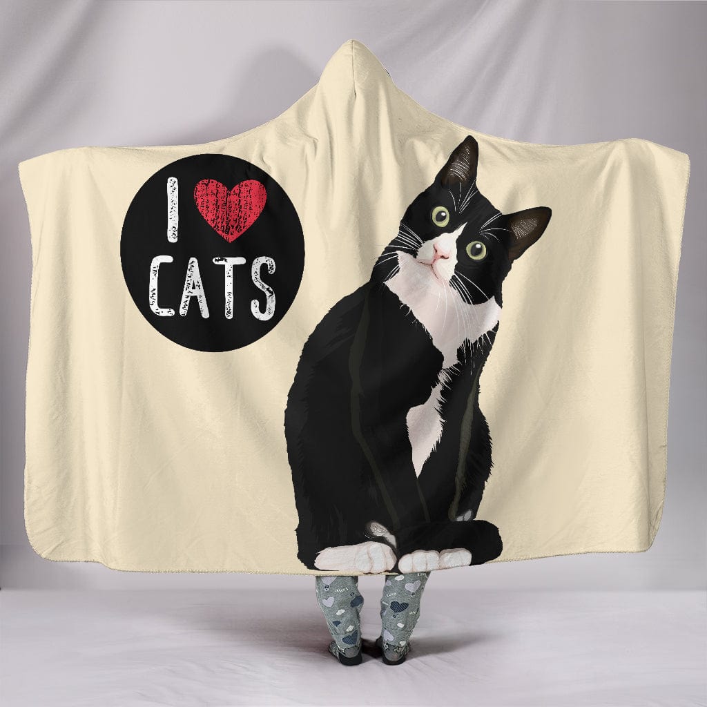 I Love Cats Hooded Blanket