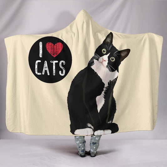 I Love Cats Hooded Blanket