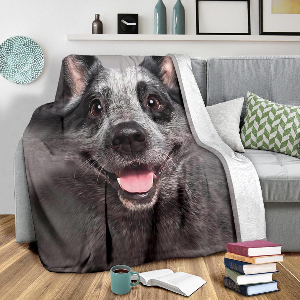 Smiling Dog Face Premium Fleece Blanket