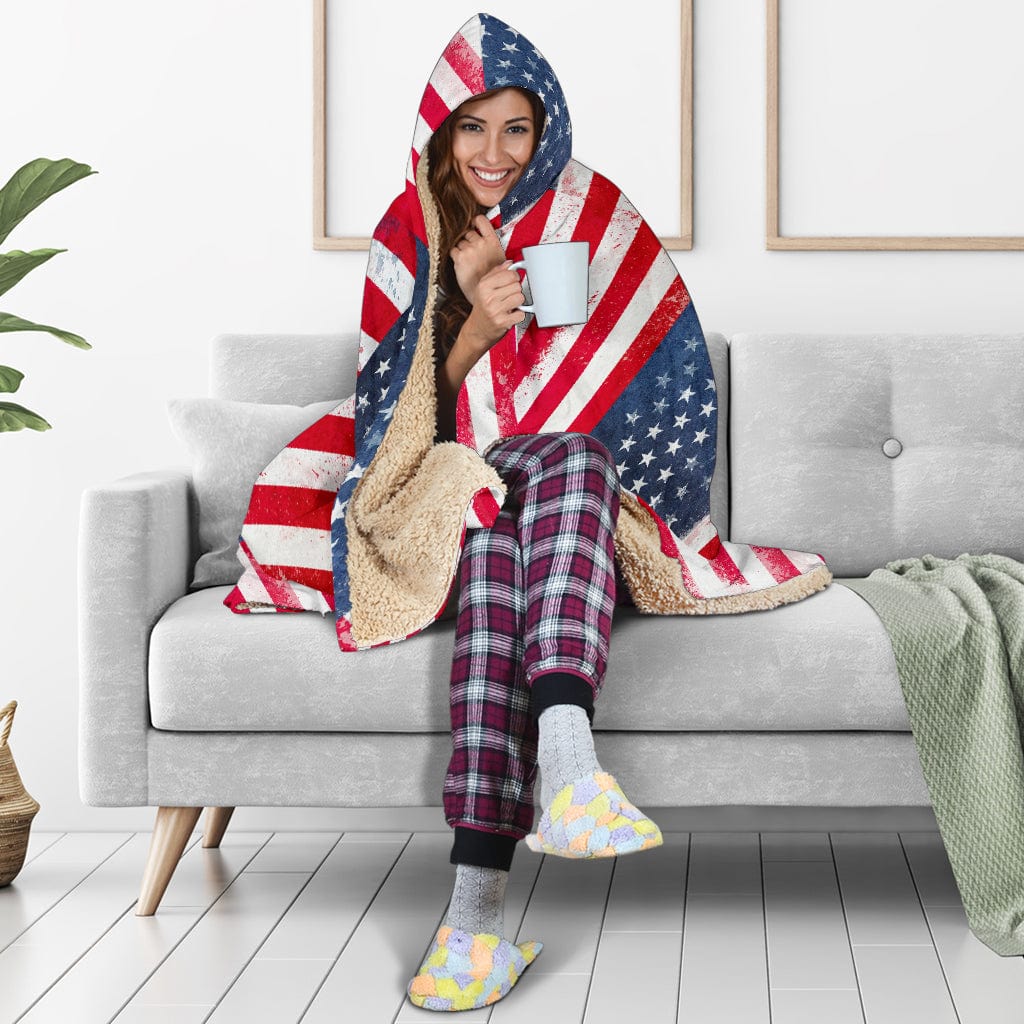 Ultimate American Flag Tiled Hooded Blanket