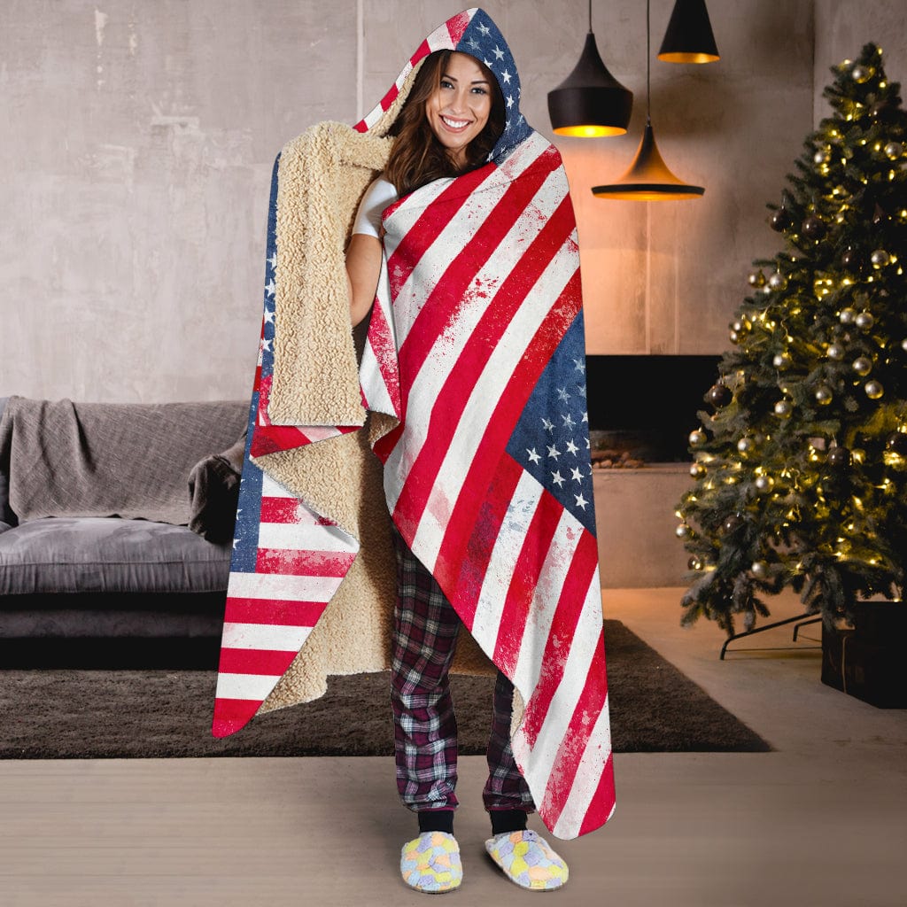 Ultimate American Flag Tiled Hooded Blanket