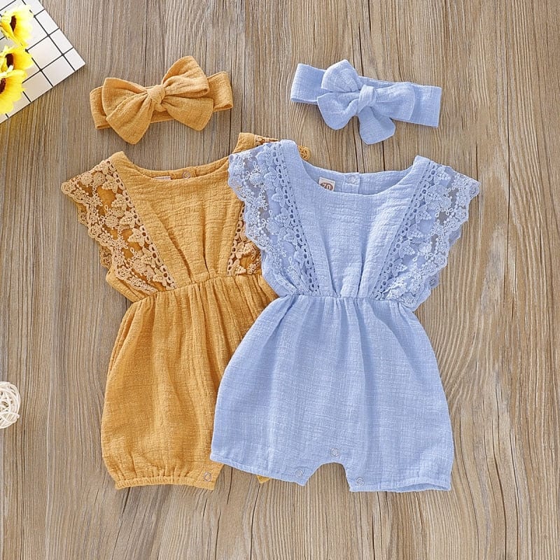 Baby Girl's Jumpsuit Romper + Headband