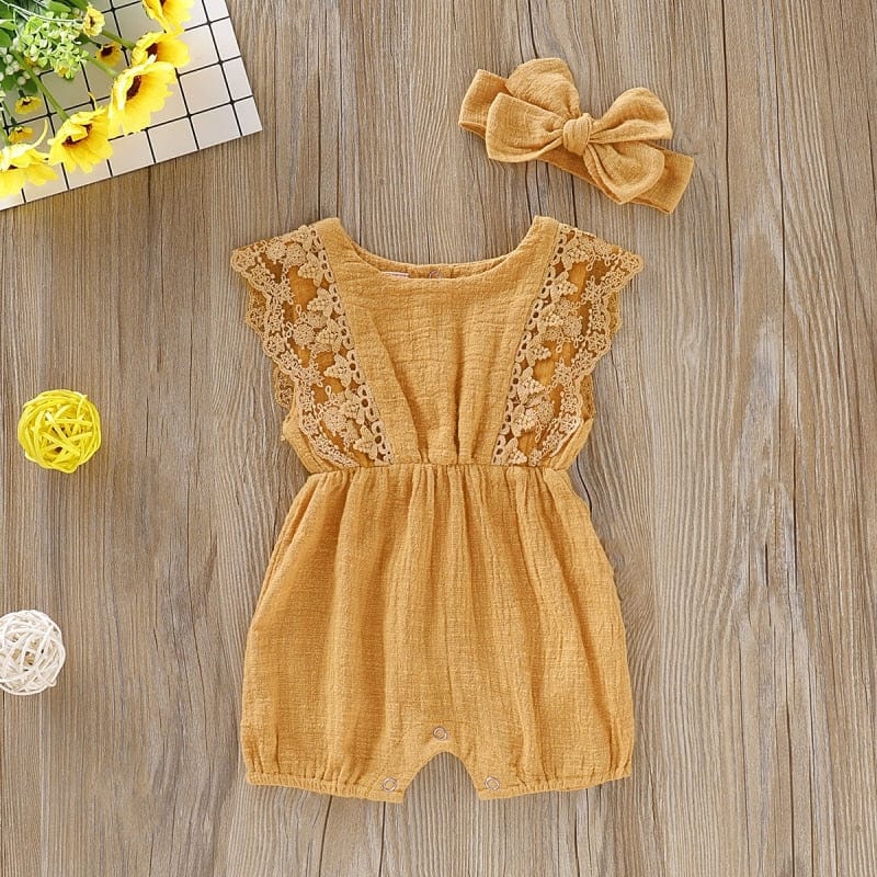 Baby Girl's Jumpsuit Romper + Headband