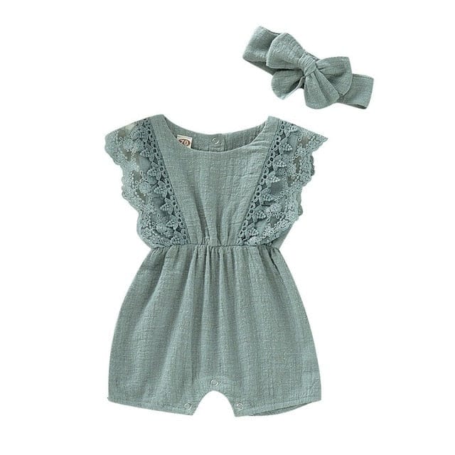 Baby Girl's Jumpsuit Romper + Headband