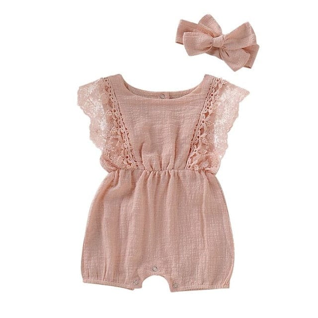 Baby Girl's Jumpsuit Romper + Headband