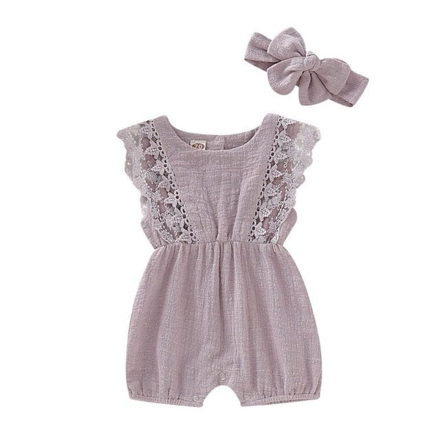 Baby Girl's Jumpsuit Romper + Headband