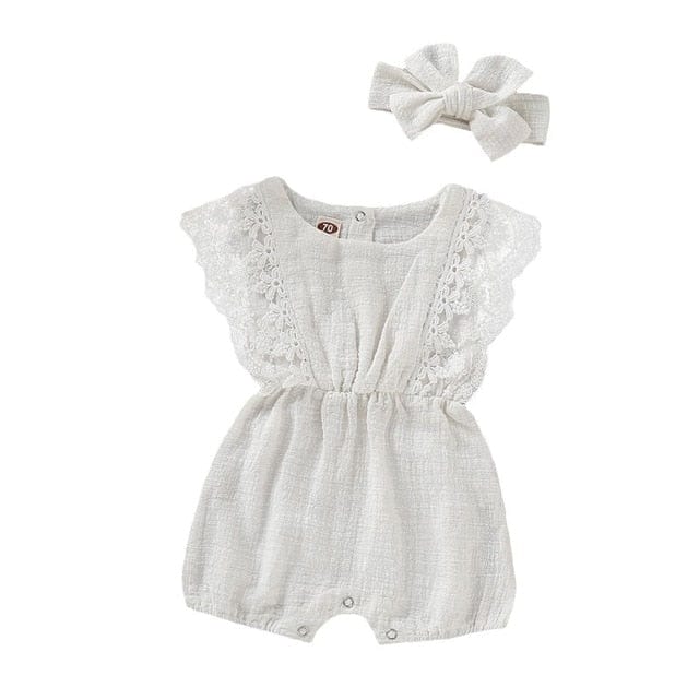 Baby Girl's Jumpsuit Romper + Headband